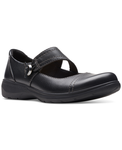 Clarks Women's Carleigh Jane Top-stitched Strap Shoes In Black Leat