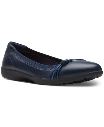 Clarks Women's Meadow Rae Knot-trim Comfort Flats In Navy Leath