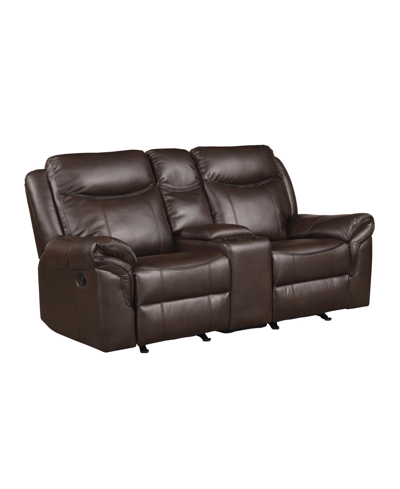 Homelegance White Label Calico 80" Double Glider Reclining Love Seat With Center Console, Power Outlets, Hidden In Dark Brown