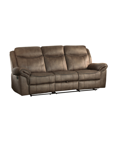 Homelegance White Label Calico 89" Double Reclining Sofa With Center Drop-down Cup Holders, Power Outlets, Hidde In Brown