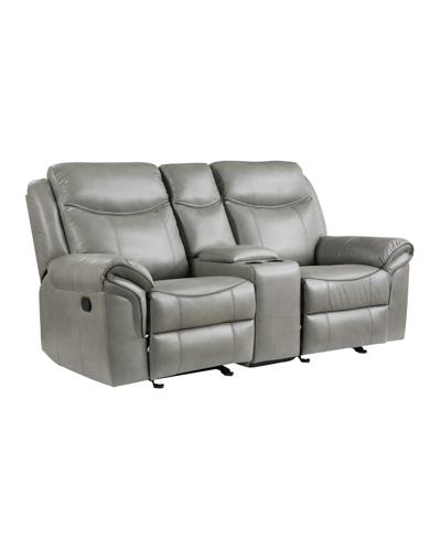 Homelegance White Label Calico 80" Double Glider Reclining Love Seat With Center Console, Power Outlets, Hidden In Gray