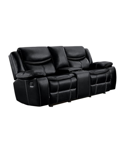 Homelegance White Label Veloce 79" Double Glider Reclining Loveseat With Console In Black