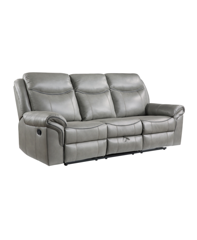 Homelegance White Label Calico 89" Double Reclining Sofa With Center Drop-down Cup Holders, Power Outlets, Hidde In Gray