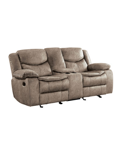 Homelegance White Label Veloce 79" Double Glider Reclining Loveseat With Console In Brown