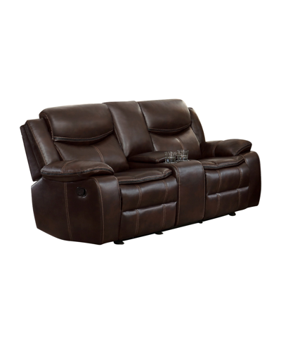 Homelegance White Label Veloce 79" Double Glider Reclining Loveseat With Console In Brown