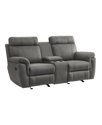 Homelegance White Label Nadia 76" Double Glider Reclining Loveseat With Center Console In Gray