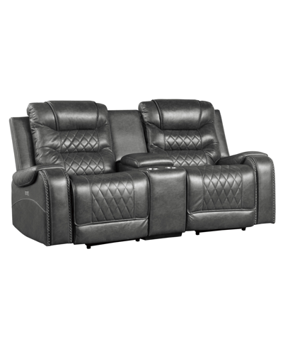 Homelegance White Label Bailey 78" Double Glider Reclining Loveseat With Center Console, Receptacles And Usb Por In Gray