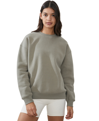 Cotton On Women's Plush Essential Crew Jumper Sweater In Dusty Khaki