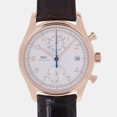 Pre-owned Iwc Schaffhausen Silver 18k Rose Gold Portuguese Iw390402 Men's Wristwatch 42 Mm