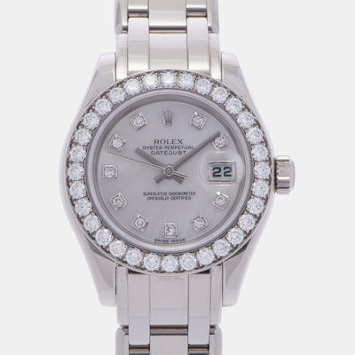 Pre-owned Rolex Mop Diamonds 18k White Gold Pearlmaster 80299ng Women's Wristwatch 29 Mm