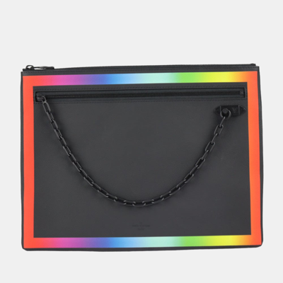 Pre-owned Louis Vuitton Black Leather Taiga A4 Rainbow Pochette Clutch Bag
