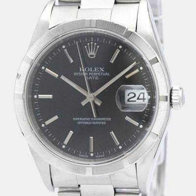 Pre-owned Rolex Black Stainless Steel Oyster Perpetual 15210 Men's Wristwatch 34 Mm