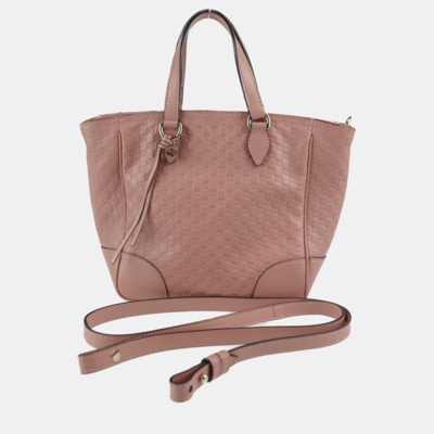 Pre-owned Gucci Pink Microssima Leather Medium Bree Tote Bag