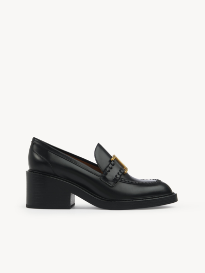 Chloé Mocassins À Talon Marcie Femme Noir Taille 38.5 100% Cuir De Veau