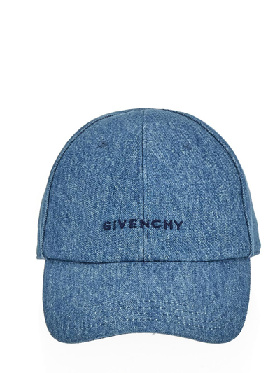 Givenchy Logo Embroidered Denim Baseball Cap In Blue