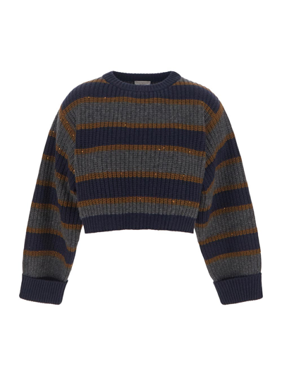 Brunello Cucinelli Cropped Jumper In Dark Blue