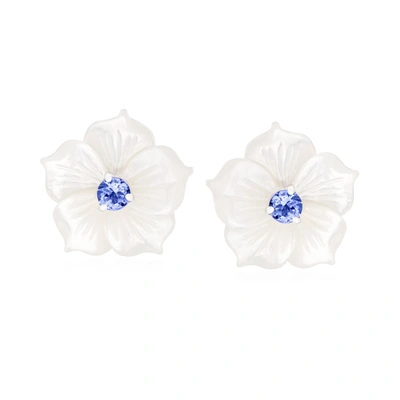 Ross-simons Mother-of-pearl And . Tanzanite Flower Stud Earrings In Sterling Silver In White