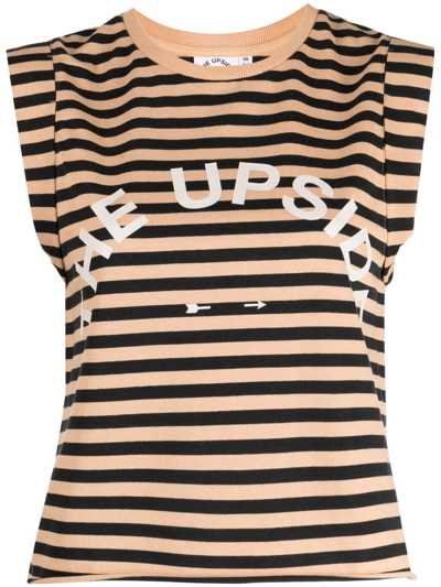 The Upside Logo-print Striped Tank Top In Brown