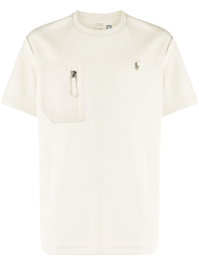 Polo Ralph Lauren Polo Pony-embroidered Zip-pocket T-shirt In Grey