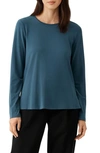 Eileen Fisher Long Sleeve Crewneck Top In Green