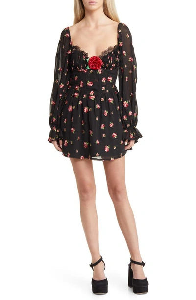 for love and lemons black long sleeve dress For Love & Lemons Houndstooth Heart Print Sheer Mini Dress main image 0