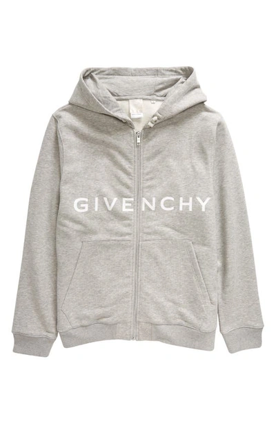 Givenchy Kids' 4g Logo Fleece Zip-up Graphic Hoodie In Grey Marl