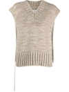 Maison Margiela V-neck Knitted Top In Marrone Chiaro