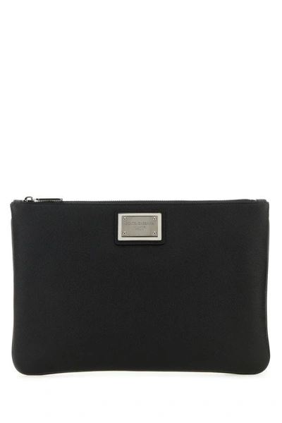 Dolce & Gabbana Man Black Leather And Nylon Pouch