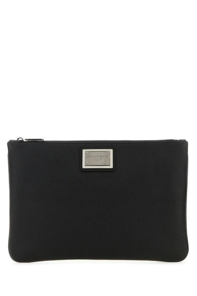 Dolce & Gabbana Men Black Leather And Nylon Pouch