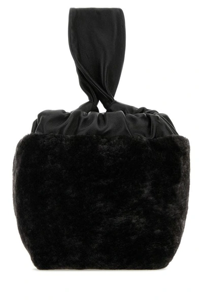 JIL SANDER JIL SANDER WOMAN BLACK SHEARLING CLUTCH