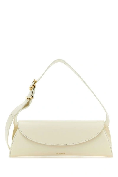 Jil Sander Woman Ivory Leather Small Cannolo Shoulder Bag In White