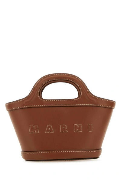 Marni Tropicalia Logo Embroidered Micro Bag In Brown