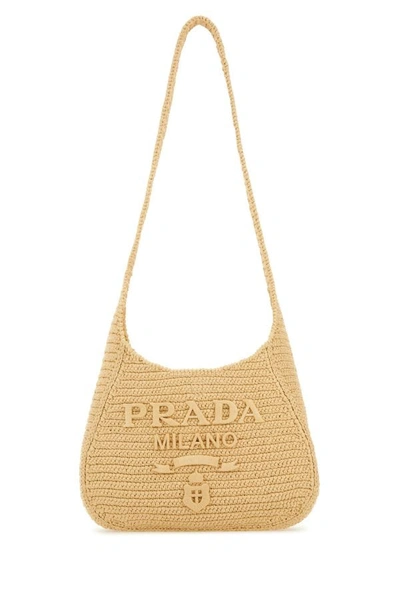 Prada Woman Raffia Shoulder Bag In Brown