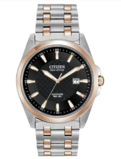 Pre-owned Citizen Eco-drive Bm7106-52e Men's Corso Black Dial Two Tone Rose Gold Watch
