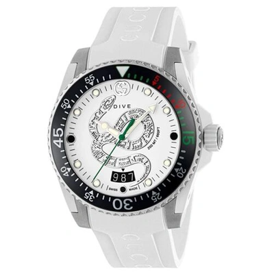 Pre-owned Gucci Ya136330 Men's Dive White Quartz Watch