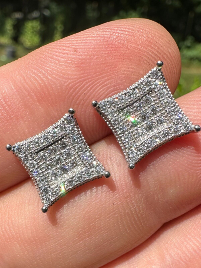 Pre-owned Silver 1.17ct Vvs Real Diamond Men's Solid 925  Iced Hip Hop Kite Earrings In White