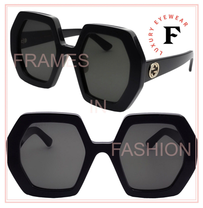 Pre-owned Gucci 0772 Black Hexagonal Geometric Logo Gg0772s 004 Retro Sunglasses Authentic In Gray