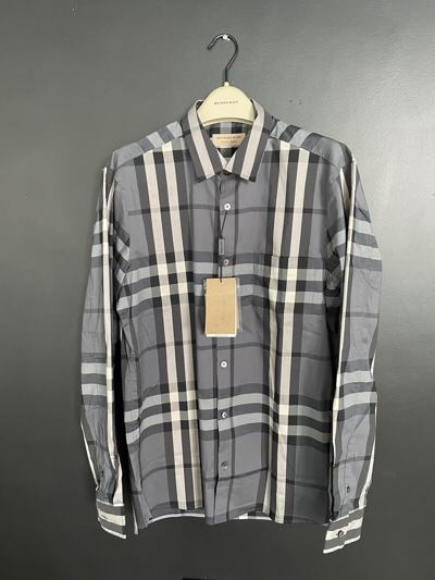 Pre-owned Burberry Nelson Slim Fit Long Sleeve Shirt Classic Gray Check In Gray, Black