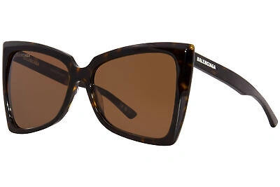 Pre-owned Balenciaga Bb0174s 002 Sunglasses Women's Havana/brown Butterfly Shape 57mm