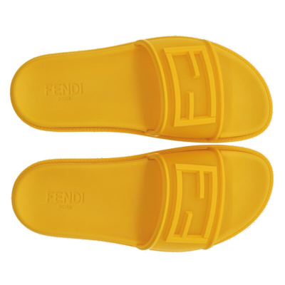 Pre-owned Fendi Slides Ff Baguette Yellow Sandals Size 11 Us