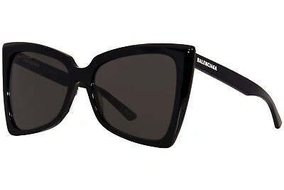 Pre-owned Balenciaga Bb0174s 001 Sunglasses Women's Black/grey Lenses Butterfly Shape 57mm In Gray