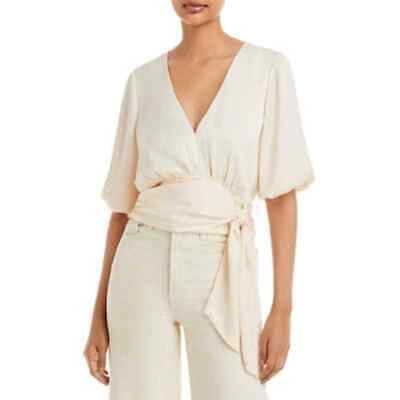Pre-owned Ramy Brook Ladies Cream "ilana" Top, Elbow Sleeve Wrap Top, Size Small, In White