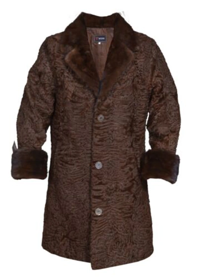 Pre-owned Handmade Man's Real Real Astrakhan Swakara Wavy Karakul Fur Long Coat All & Custom Size In Black