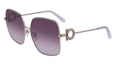Pre-owned Ferragamo Salvatore  Sf 243sr 691 Rose Gold Sunglasses With Purple Lenses