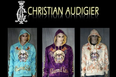 Pre-owned Christian Audigier Charmed Life Platinum Hoodie Stones In Aqua (blue)