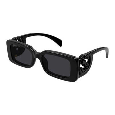 Pre-owned Gucci Gg1325s 001 Black Dark Grey Rectangular Women Sunglasses Authentic In Gray