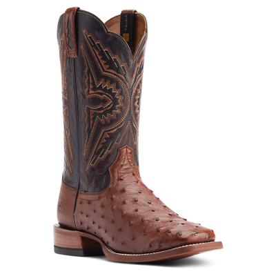 Pre-owned Ariat Men's Broncy Cinnamon Full Quill Ostrich Dark Auburn Western Boots 100445