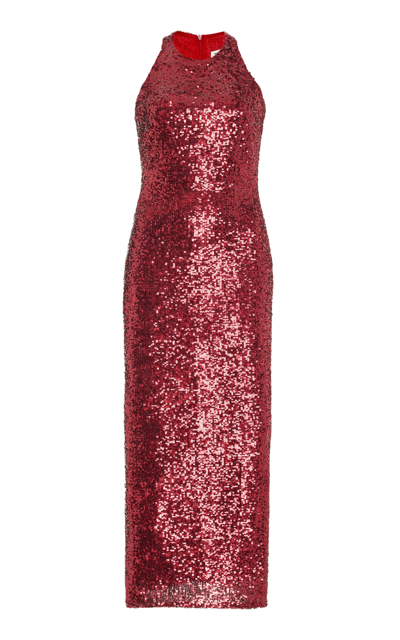 The New Arrivals Ilkyaz Ozel Erika Sequined Midi Dress In Red