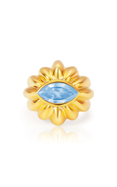 Nevernot Let's Watch The Sunset 18k Yellow Gold Topaz Ring In 18k Gold And Blue Topaz