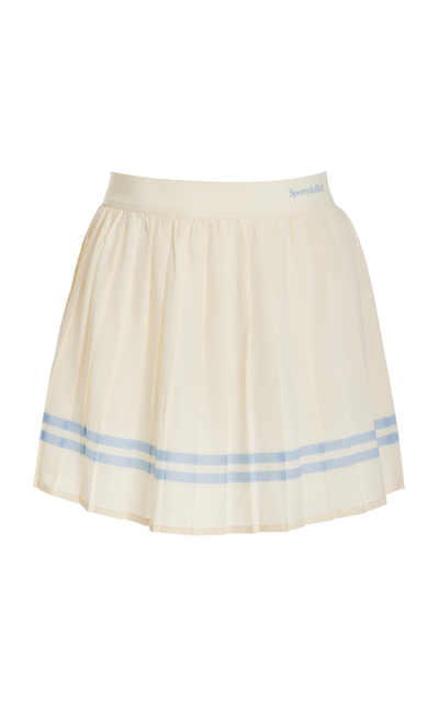 Sporty And Rich Serif Logo Pleated High Waist Skirt In Milk And Washed Hydrangea